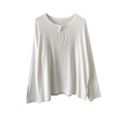 两粒扣圆领亨利T慕斯棉上衣