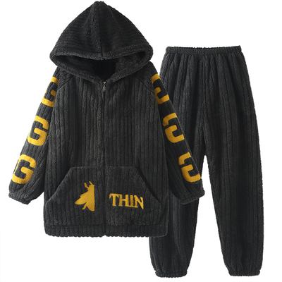 睡衣男珊瑚绒秋冬季加厚款套装