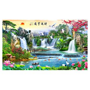 招财进宝自粘装饰山水风景画墙贴客厅墙壁画背景海报餐厅过道宿舍