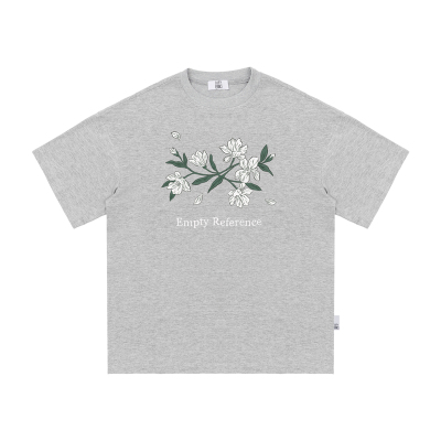 EMPTY REFERENCE 麻灰色雪花肌理上衣手绘樱花印花打底衫短袖T恤