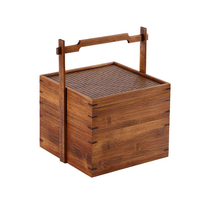 竹制提箱提篮茶具收纳箱多层提盒