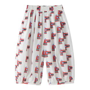 虾酱麻麻男童裤子夏季2025新款宝宝白色灯笼休闲薄长裤儿童防蚊裤