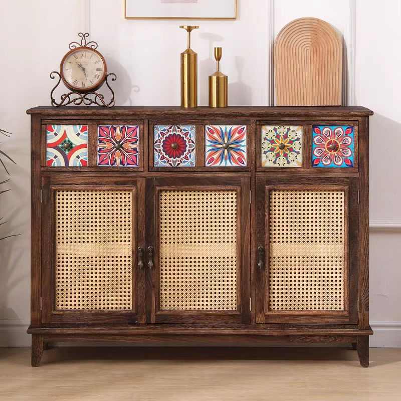 实木餐边柜复古玄关柜客厅储物中式置物架民族风斗柜阳台收纳柜子