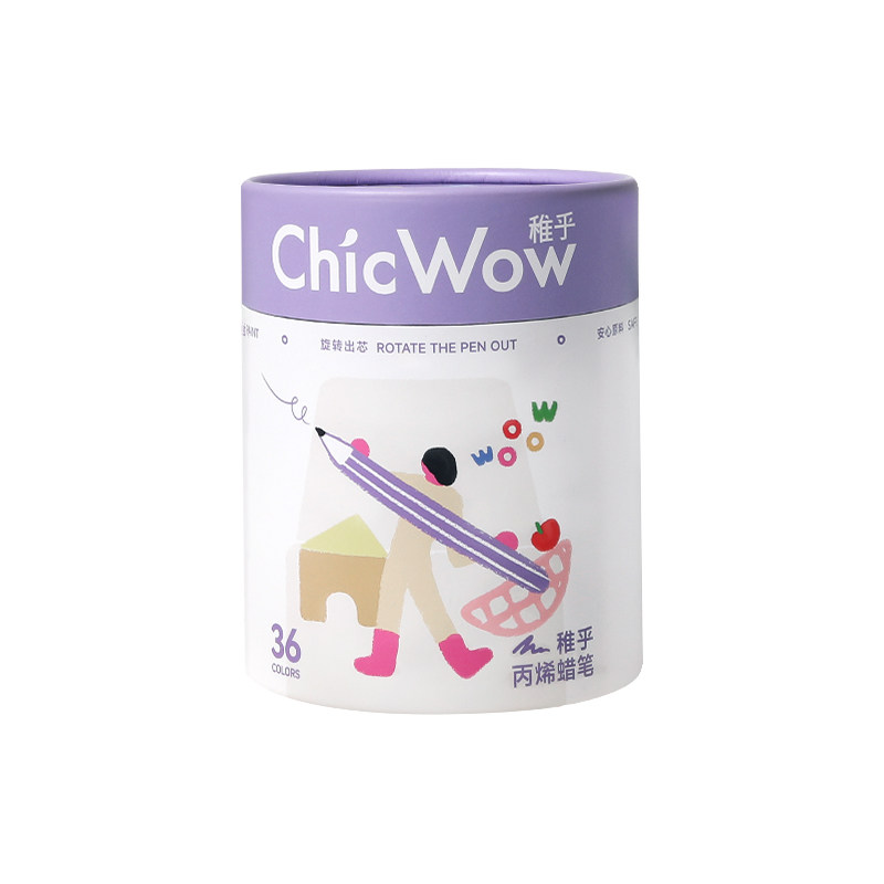 ChicWow稚乎丙烯旋转蜡笔无毒可洗不脏手油画棒幼儿园小学生专用美术儿童宝宝婴幼儿12色丝滑炫彩棒24色彩笔