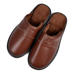 【头层牛皮】真皮拖鞋男女居家冬季加厚保暖棉拖鞋室内防滑包头