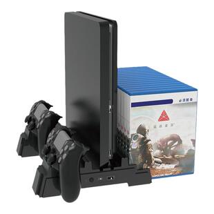 PS4 SLIM/PRO二合一散热风扇底座PS4游戏手柄座充+游戏碟片收纳架