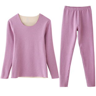 无痕保暖内衣女自发热德暖绒美体加绒加厚秋衣秋裤女套装打底衫冬