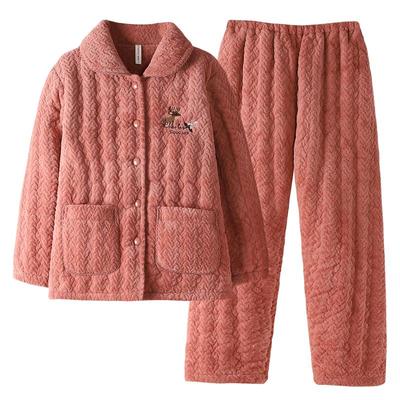 珊瑚绒夹棉家居服套装加厚睡衣女