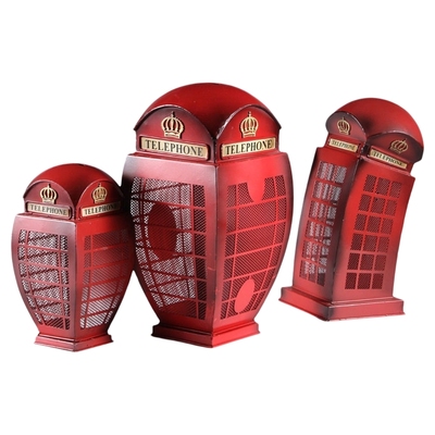 英伦风铁艺电话亭存钱罐储蓄罐