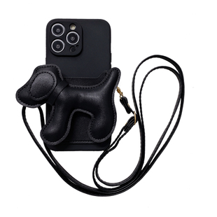 简约小狗卡包斜挎适用iphone17promax手机壳16pro皮质苹果15promax女13小众14高级感12/11全包xs背带xr保护套