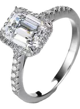 PT950铂金镶嵌D色莫桑石群镶方形钻戒设计感轻奢百搭日常纯银精致