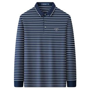 [丝光棉/双面珠花]梦特娇25秋季男士长袖polo衫翻领条纹海魂T恤J