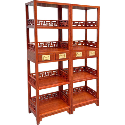 刺猬紫檀书架明式品字栏置物架