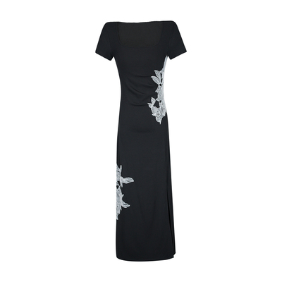 大婷婷 复古蕾丝绣花短袖夏季时尚新款收腰开衩显瘦连衣裙DT1922