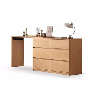 原木整装六斗柜简约现代实木梳妆台一体可伸缩L型转角橡木化妆桌