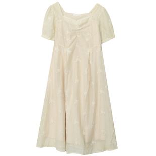 胖仙女莹莹大码女装胖mm夏季温柔风甜美长短款显瘦刺绣捻褶连衣裙