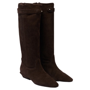 fed小方头时装靴冬季新款女靴绒面长靴高筒西部靴女S1205-YAB036