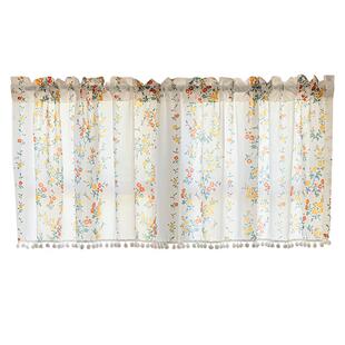 厨房半帘门帘短帘魔术贴自粘窗帘法式田园纱帘遮挡帘免打孔隔断帘