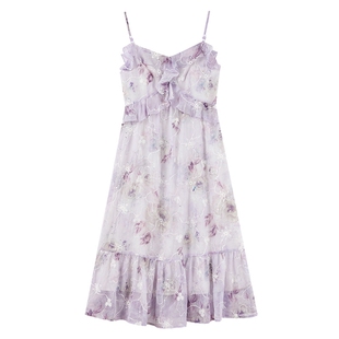 秋水伊人性感碎花吊带裙2026年春季新款简约仙气荷叶边印花连衣裙