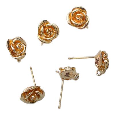 14K包金镀厚金立体玫瑰花耳钉