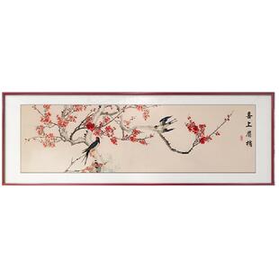 喜上眉梢花鸟新中式客厅装饰画新款卧室床头挂画背景墙画牡丹壁画