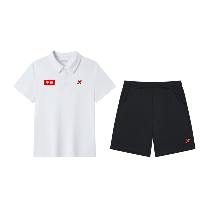 特步童装夏季款男童女童小中大童学生薄款休闲POLO领短袖短裤套装