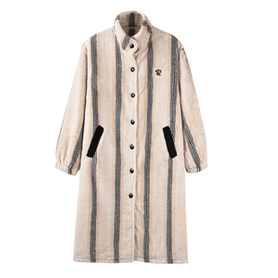 情侣睡袍中长款睡衣男女款冬季开衫加厚法兰绒家居服浴袍大码休闲