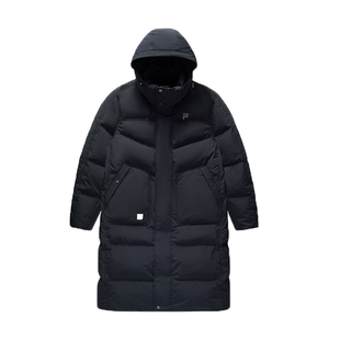 FILA FUSION斐乐冬训长款羽绒服男冬季男款防风宽松保暖连帽外套