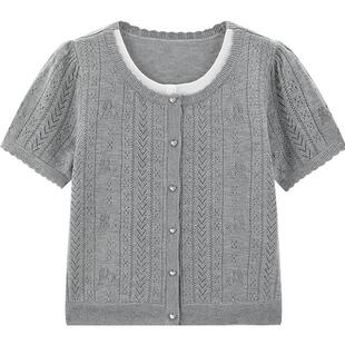 【商场同款】乐町撞色假两件针织短袖心动logo提花套衫C1EEF2129