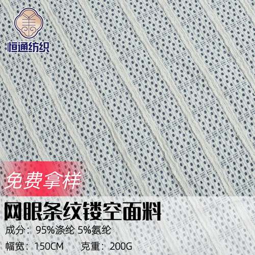 200g 网眼条纹镂空提花针织蕾丝面料 跨境弹力网纱网布时装布料