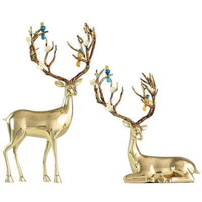 客厅玄关轻奢黄铜麋鹿摆件
