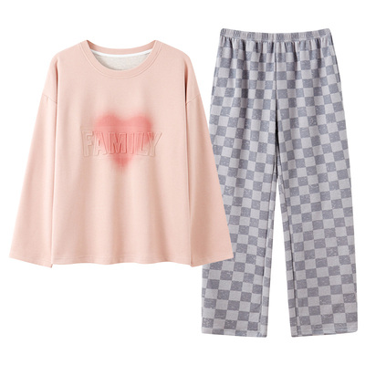 芬腾可安德绒情侣睡衣秋冬季女长袖磨毛带胸垫薄绒男士家居服冬天