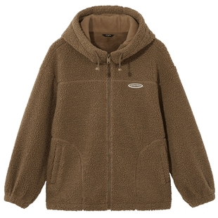 热风女士毛绒夹克外套连帽上衣2025年冬季新款仿羊羔毛保暖外套