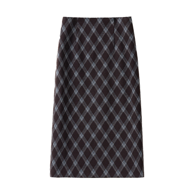 咖色格纹秋冬款毛呢半身裙女新款