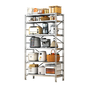 厨房不锈钢置物架落地烤箱微波炉收纳架家用货架阳台多层储物架子