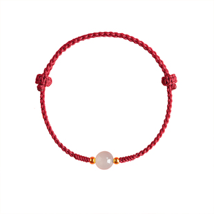 本命年和田玉转运珠红绳手链女生天然红色手绳男情人节礼物送女友
