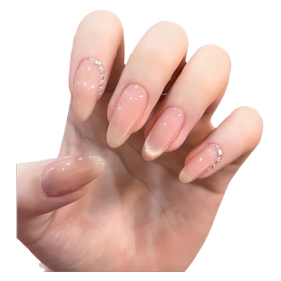 艺人手工穿戴甲纯欲裸色甄嬛同款显白纯色椭圆杏仁中长款指甲贴片