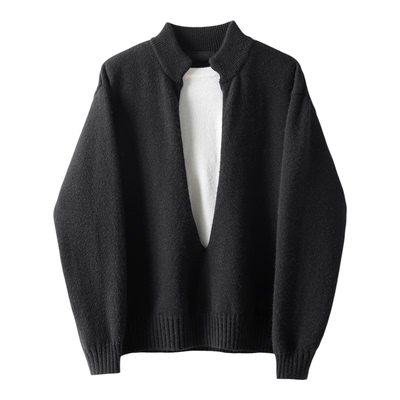 LUUD 简约潮奢假两件立领针织衫男士重磅900g柔软北极绒长袖毛衣