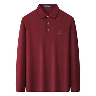 [双面丝光棉]梦特娇男士长袖Polo衫秋季翻领爸爸婚宴装长绒棉T恤J