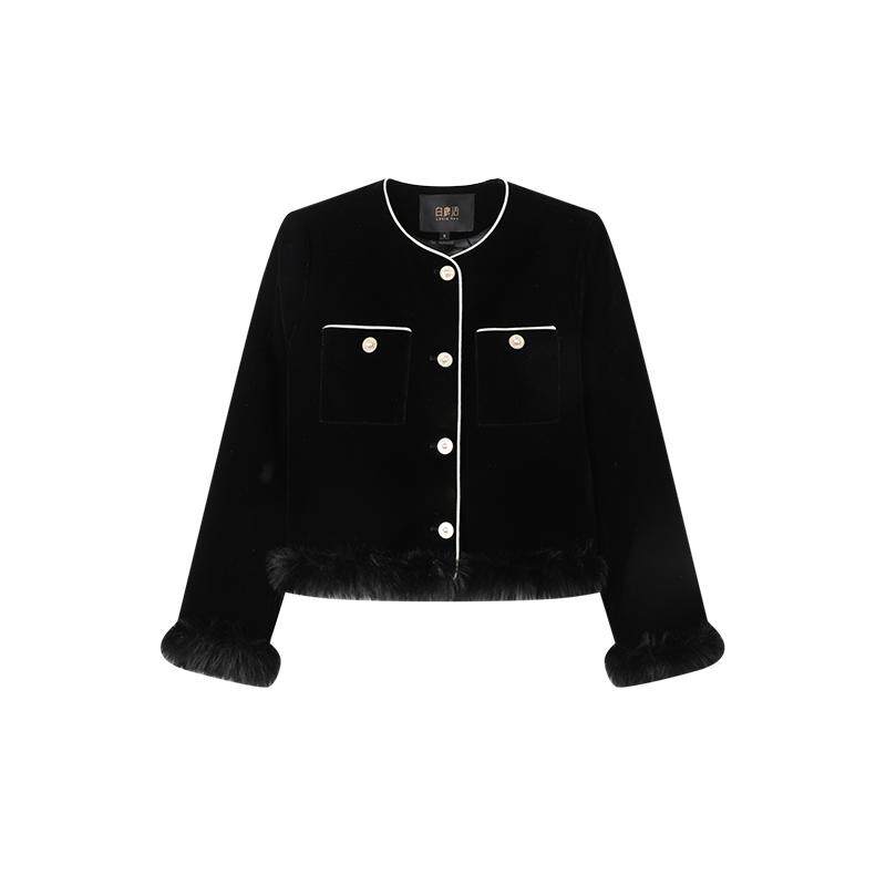 白鹿语涤纶优雅风直筒型棉服