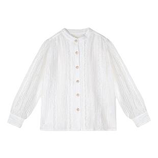 LittleNaive女童春夏新款复古法式衬衫儿童立领白色短袖衬衣百搭