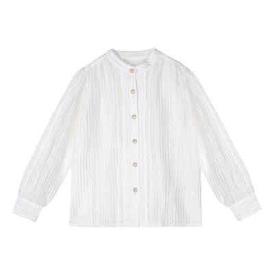 LittleNaive女童春秋新款复古法式衬衫儿童立领白色长袖衬衣百搭