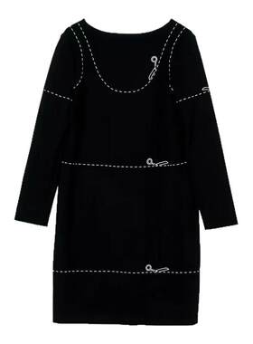 moschino/莫斯奇诺女士轻奢高级感印花长袖及膝连衣裙银泰 301596