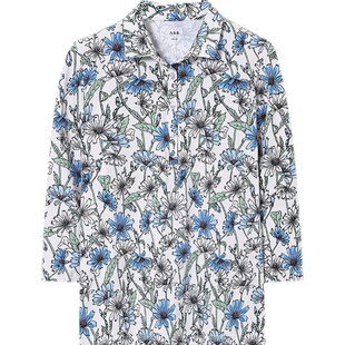 AB女士夏季薄款透气舒适竹棉家居上衣妈妈时尚印花七分袖T恤H728