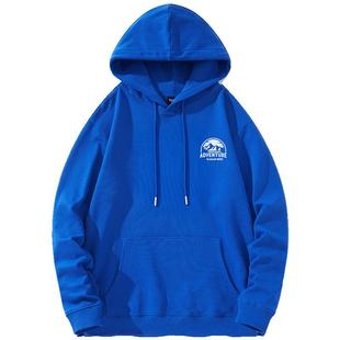 克莱因蓝纯棉男装卫衣带帽重磅连帽衫春秋款青少年秋季帅气外套潮