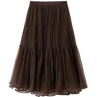 太平鸟女装春季气质宽松高腰网纱裙半身裙女A1GFE1509