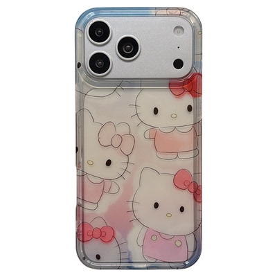 jze 日韩可爱透色线条KT猫涂鸦适用苹果17ProMax手机壳iphone15新款16pro女款13带链条15pro双层14防摔保护套