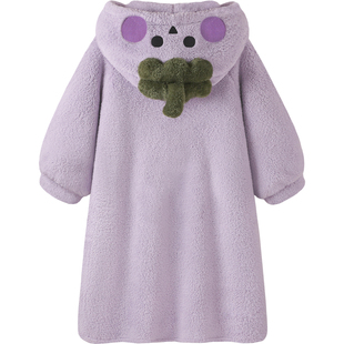 珊瑚绒睡袍女款秋冬季超柔软加绒加厚中长款可外穿睡衣浴袍家居服