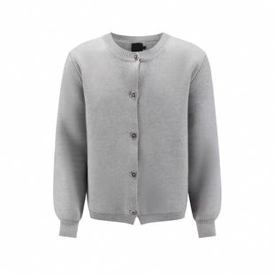 美式复古格雷系混纺针织开衫毛衣外套男女同款miu系老钱风上衣秋