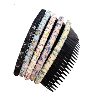 花容月貌【桃红绿柳】手工布艺大号发梳 甜美碎花发卡 刘海梳插梳